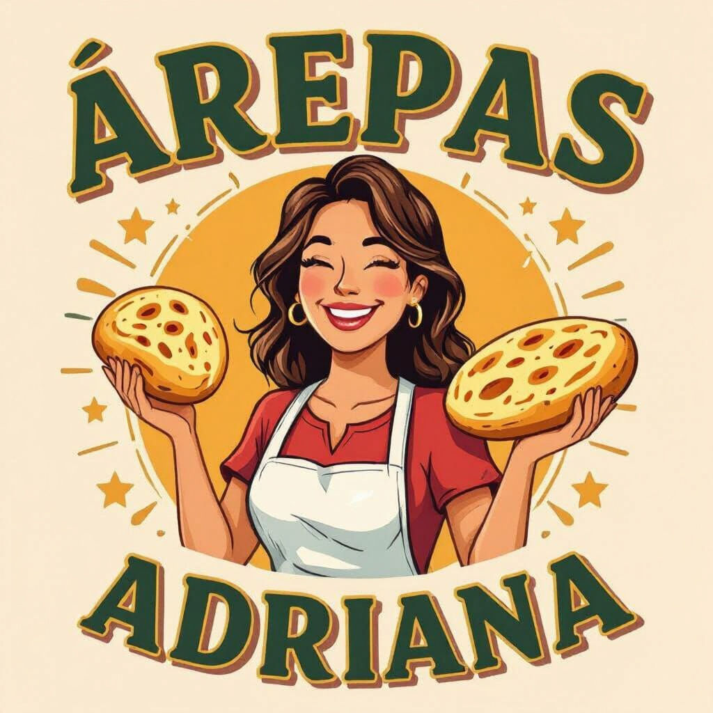 Colorful Graphic of Smiling Woman with Arepa Adriana
