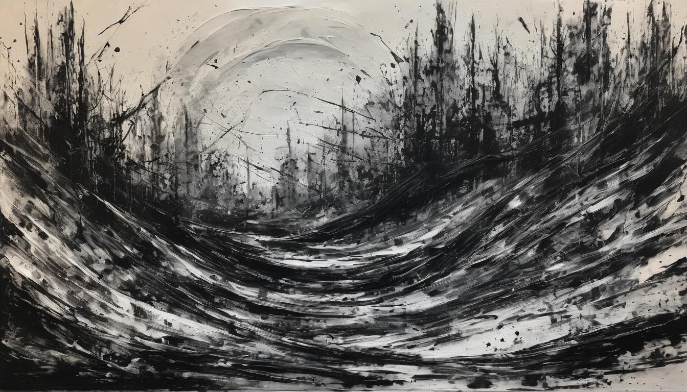 Sfumato Charcoal Drawing of Woman with Dog in Fog