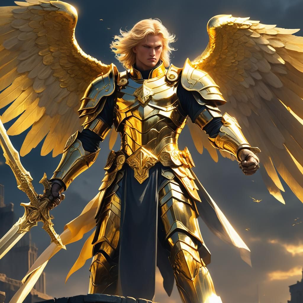 Golden Legion Angel Portrait in Divine Light