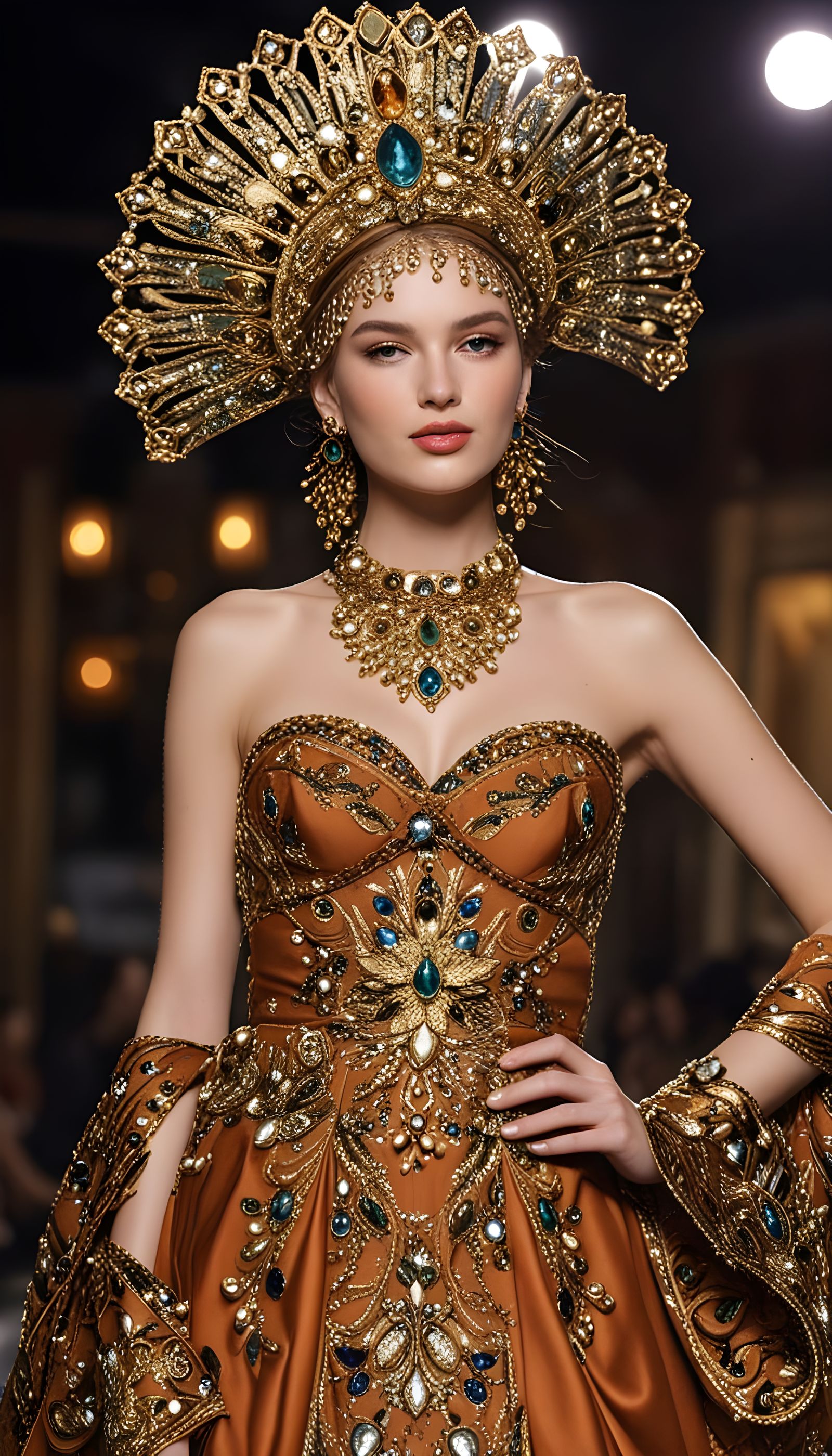 Regal Woman in Stunning Kokoshnik Headdress, Inspired by Ala...