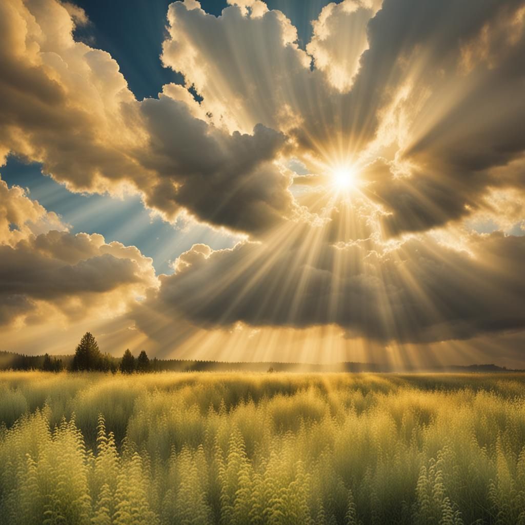 Divine Sunbeams Through Clouds in Soft Focus