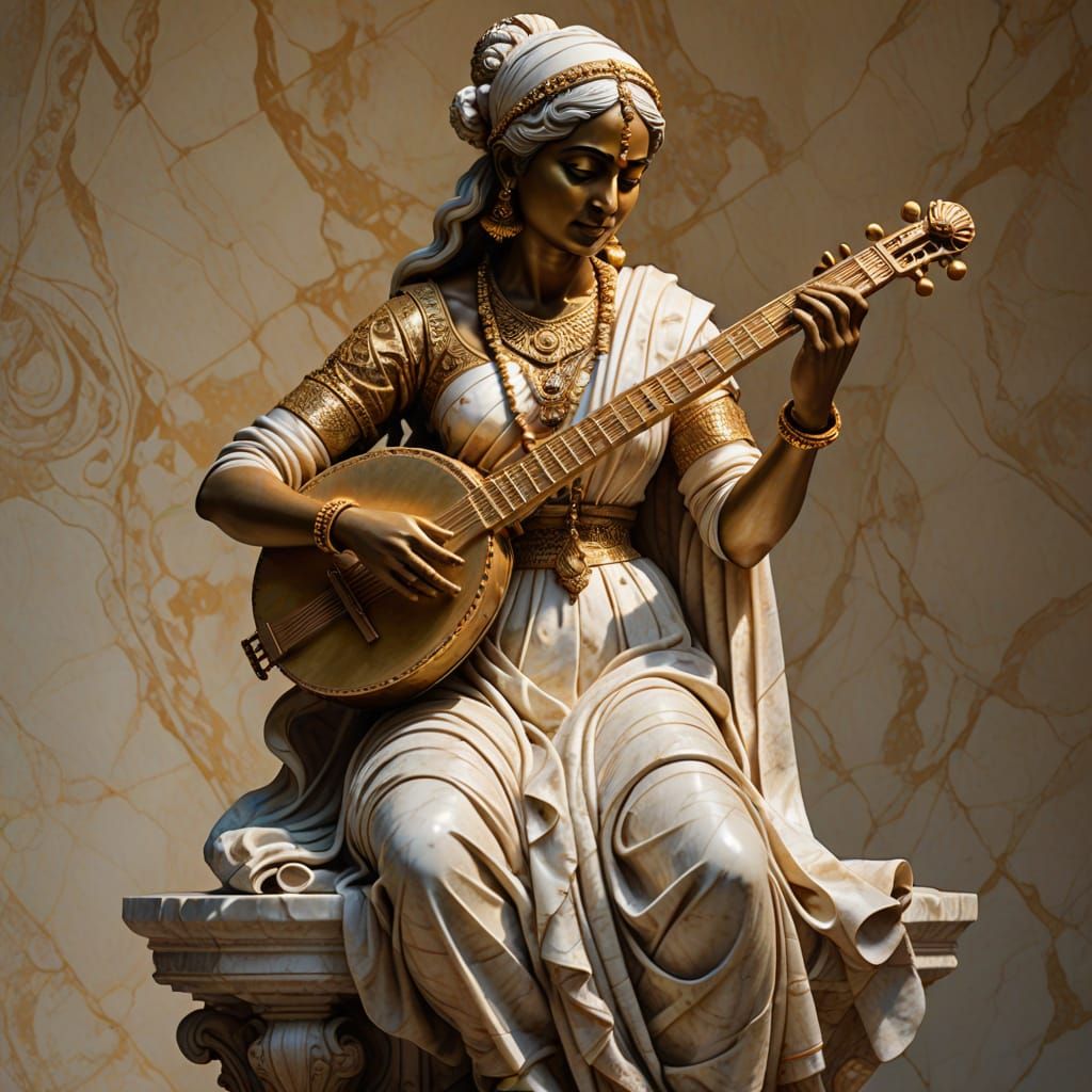 Baroque Marble Sculpture of Indian Musician