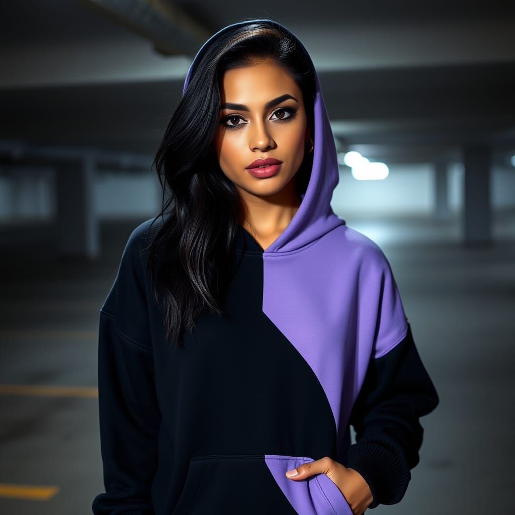 Elegant Colombian Woman in Edgy Chic Outfit at Night