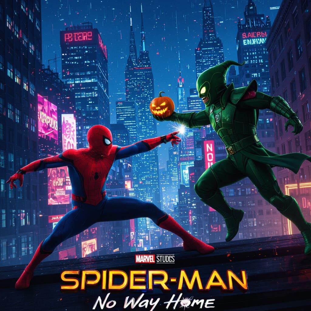 Spider-Man vs Green Goblin Night City Battle Movie Poster