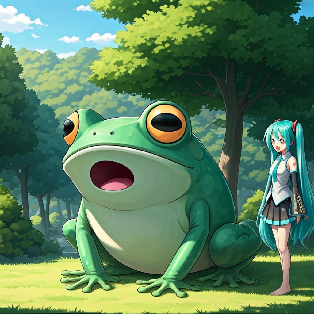 Cartoon Frog's Surprise Encounter Outdoors