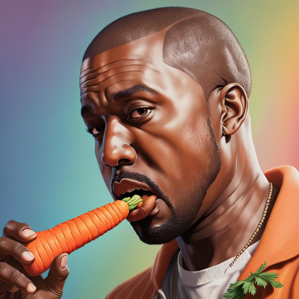 Kanye West Eating Carrot in Hyperrealistic Style