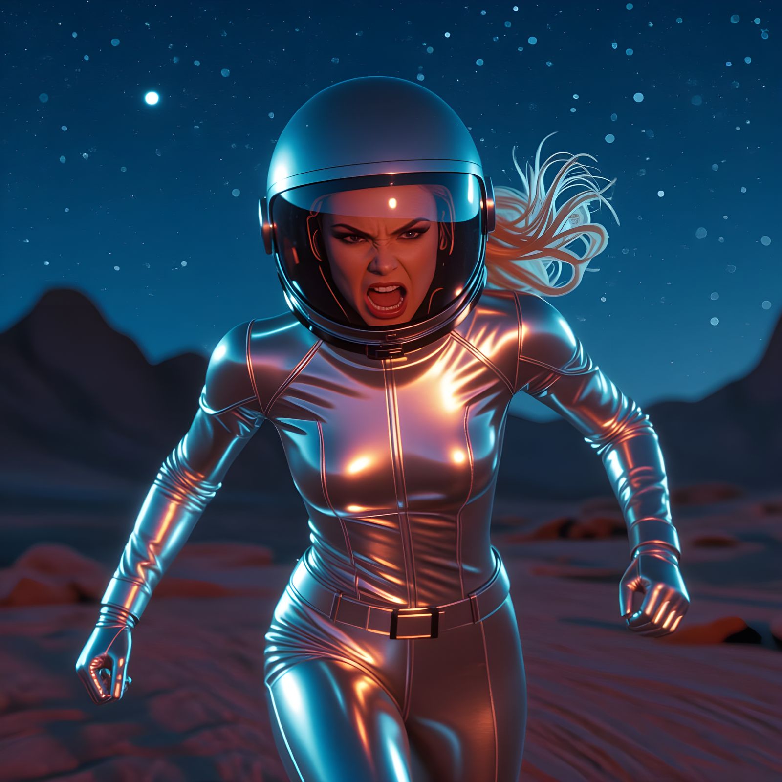 Otherworldly Plastic Female Running on Alien Planet