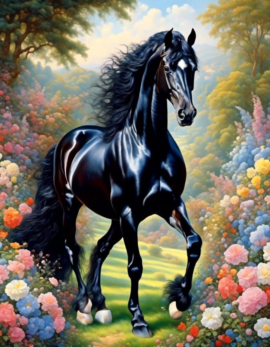 Exquisitely Shiny Friesian Horse