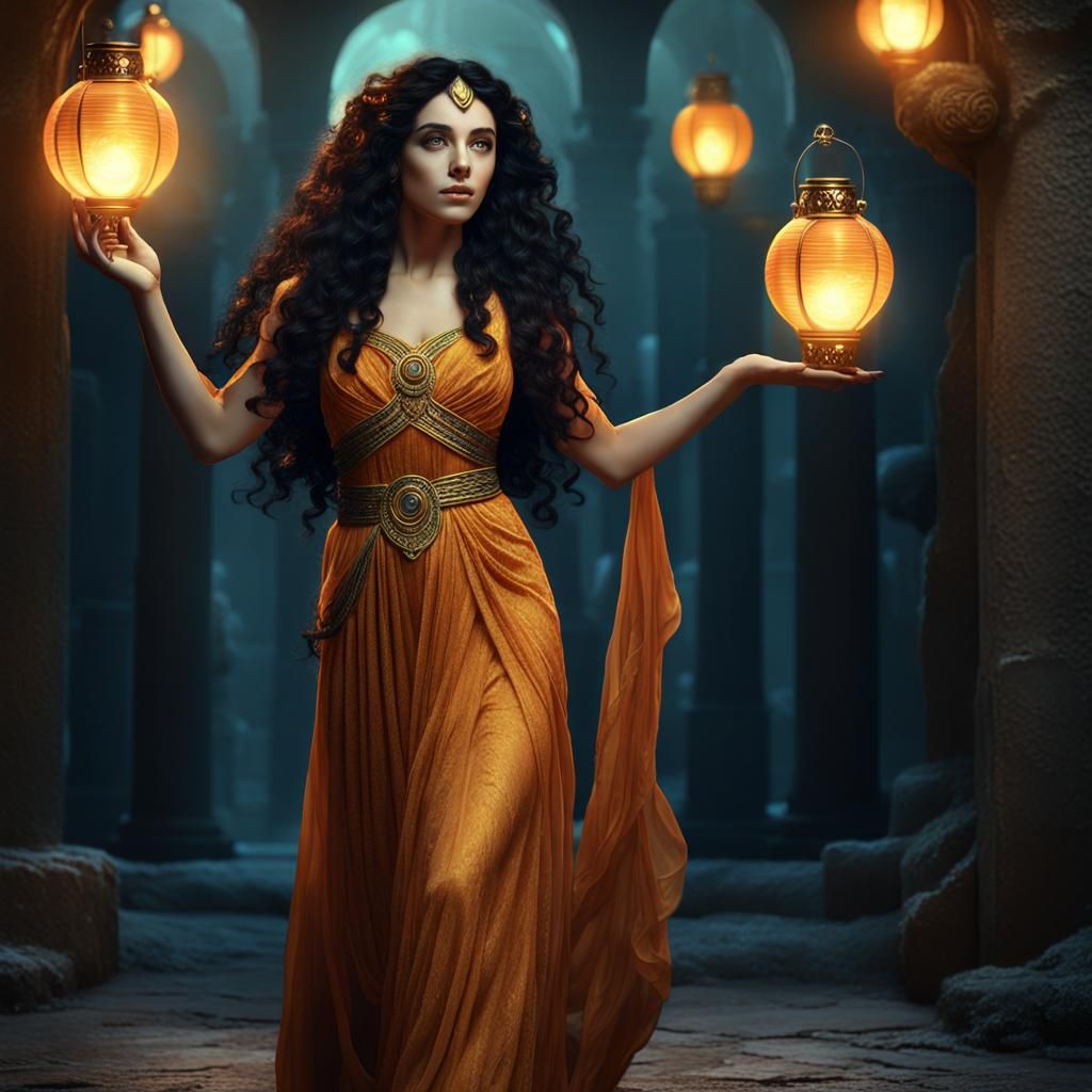 Greek Goddess Hekate Leading from Underworld, Fantasy Art