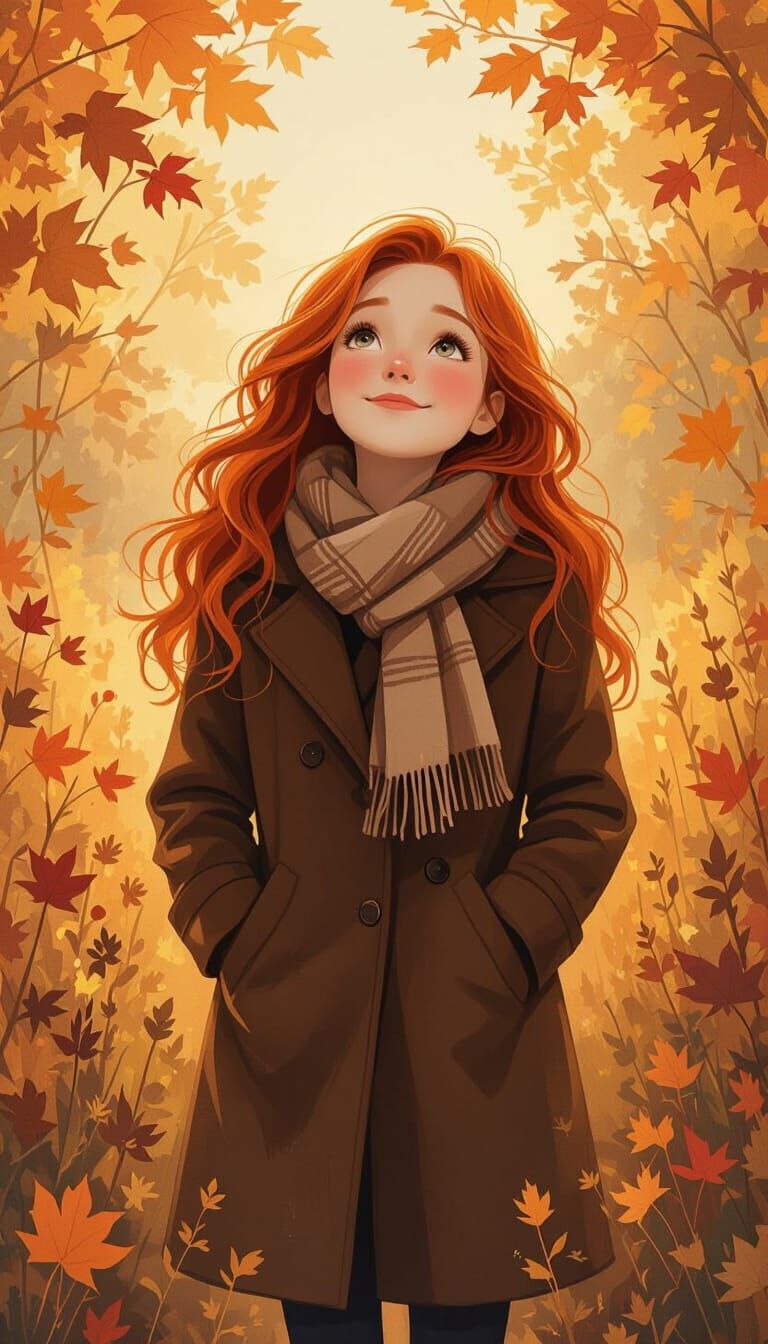 Cozy Autumn Forest Girl in Painterly Oil Style