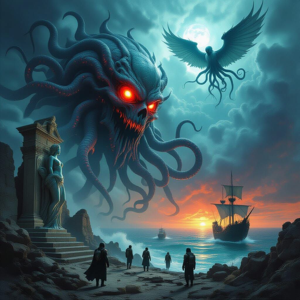 Cosmic Horror: Tentacled God Emerges from Abyss