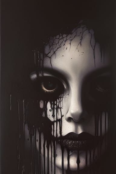 Eerie Portrait of Possessed Person in Ink Art Style