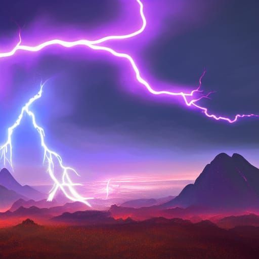 Psychedelic Lightning Over Mountains: Fantasy Concept Art