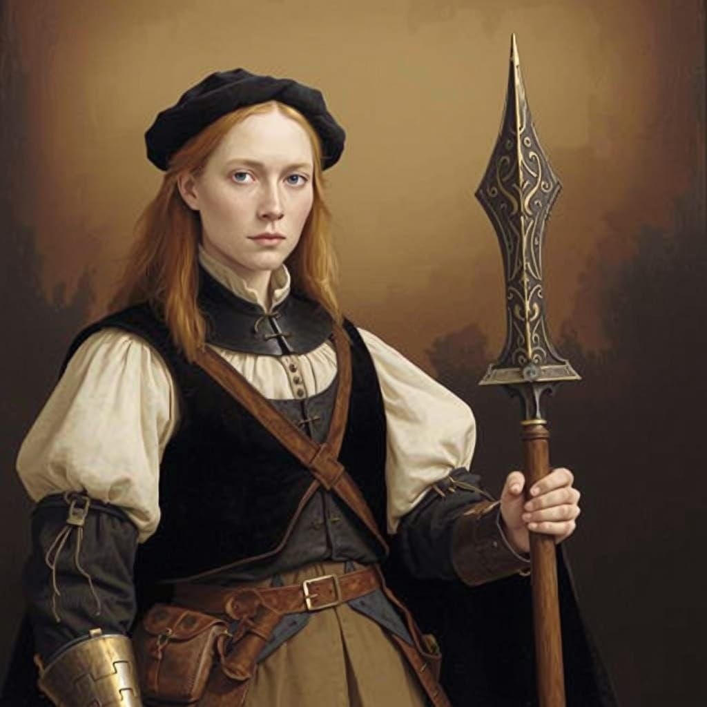 Medieval Flemish Girl in Earthy Hues, Oil Painting Style