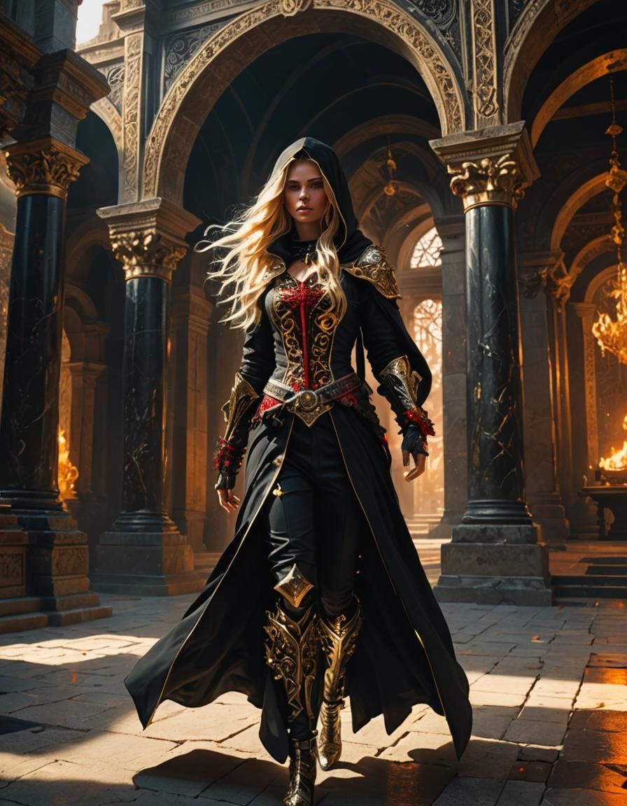 Baroque Fantasy Assassin in Ancient Temple