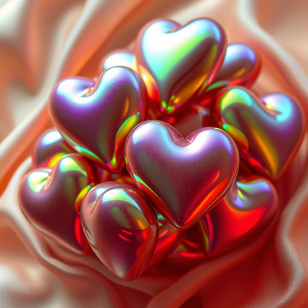 Iridescent Love-Hearts in Surrealist Dreamscape