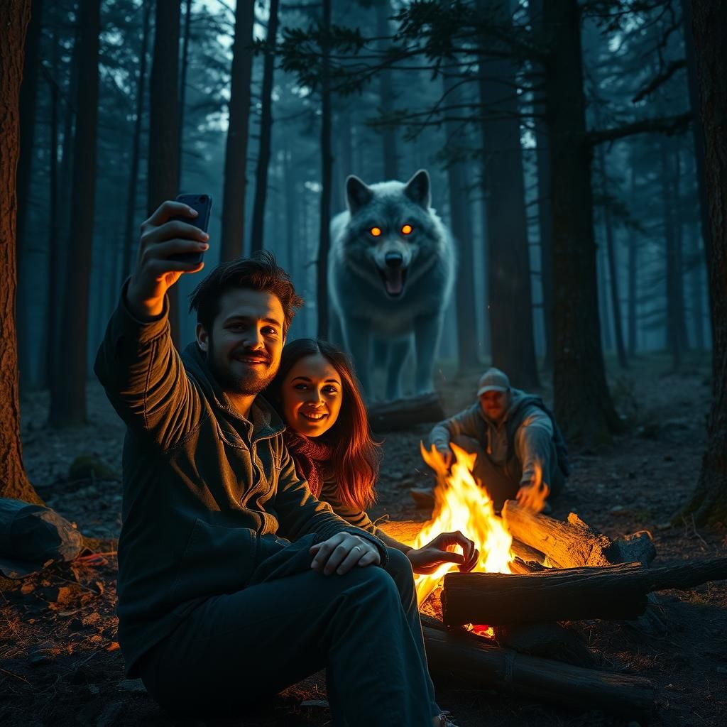 Couple's Camping Selfie Interrupted by Werewolf