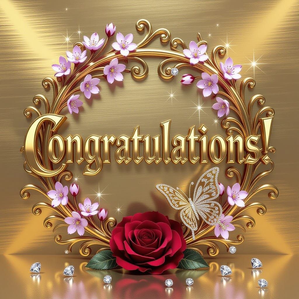 A luxurious 3D render showcasing the ornate phrase "CONGRATU...