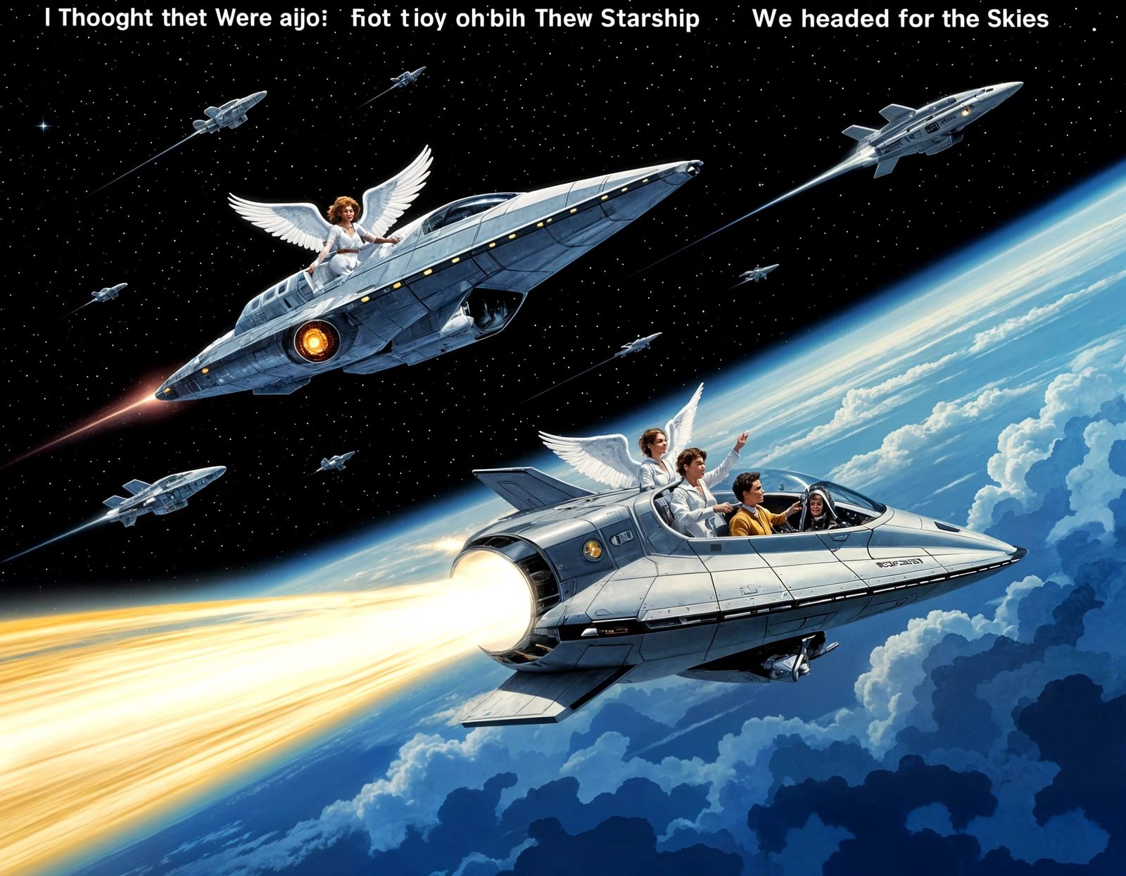 Angels' Starship Ascent to the Skies