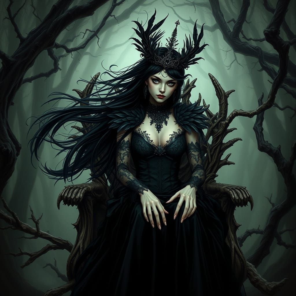 Gothic Fairy Queen on Throne in Dark Fantasy Art