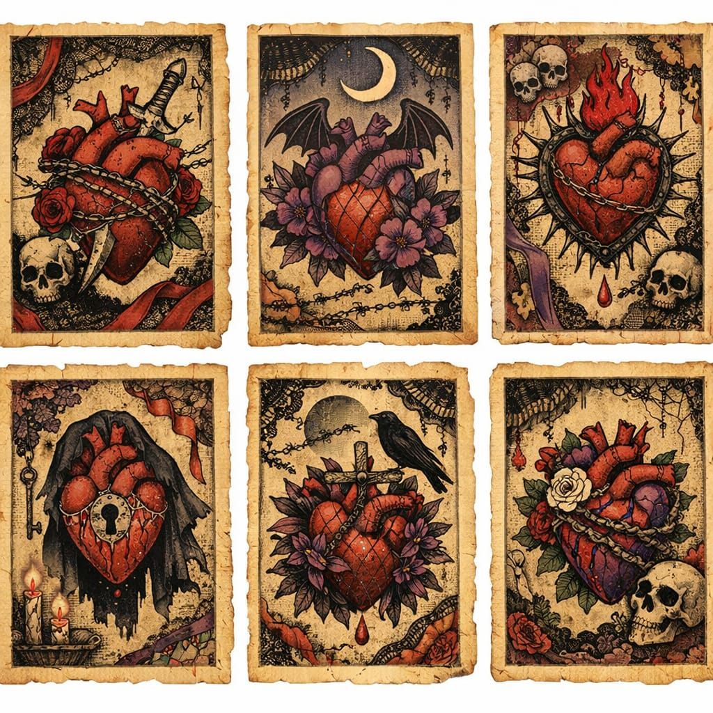 Gothic Anatomical Hearts in Ukiyo-e Style Illustrations