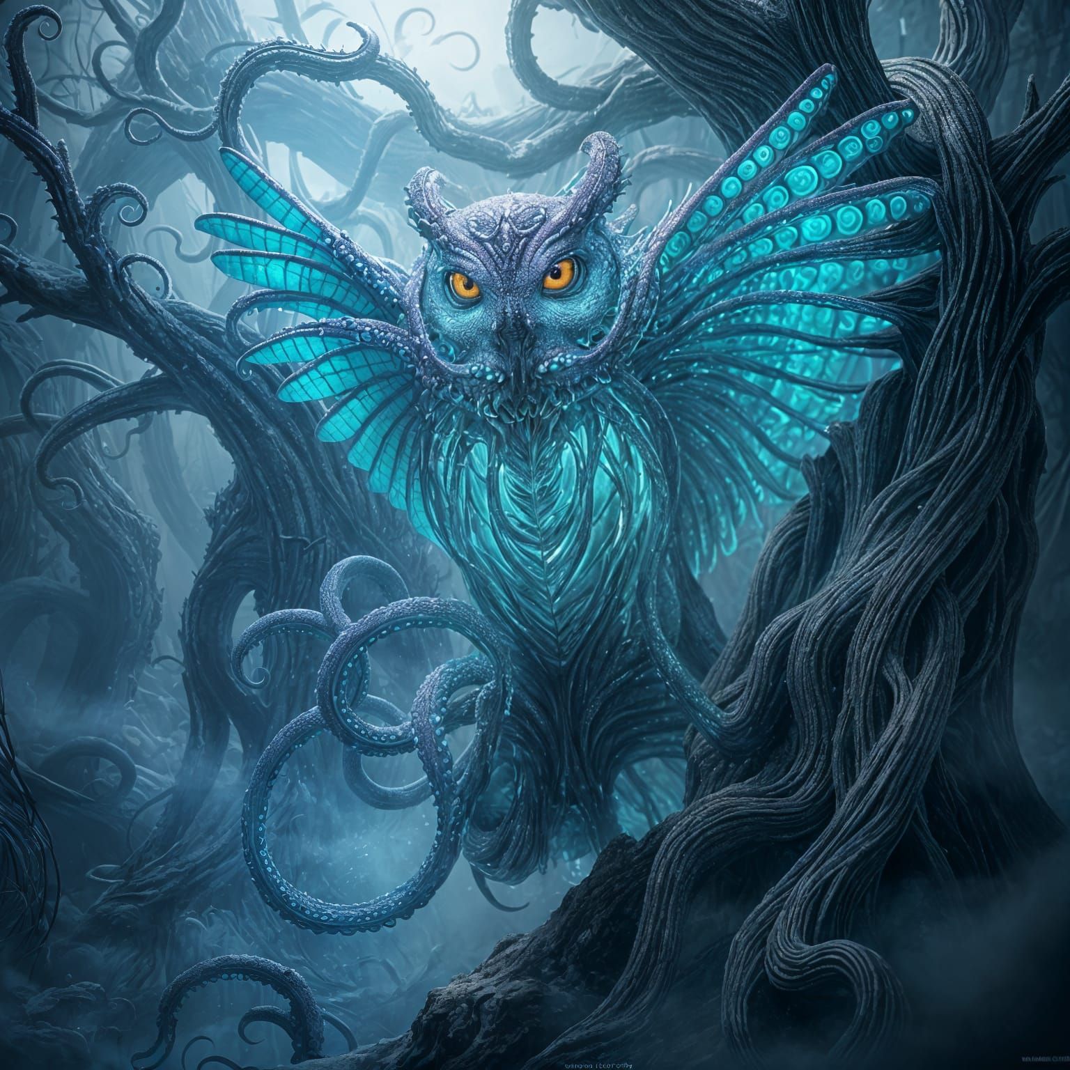 Surreal Owl with Celestial Feathers