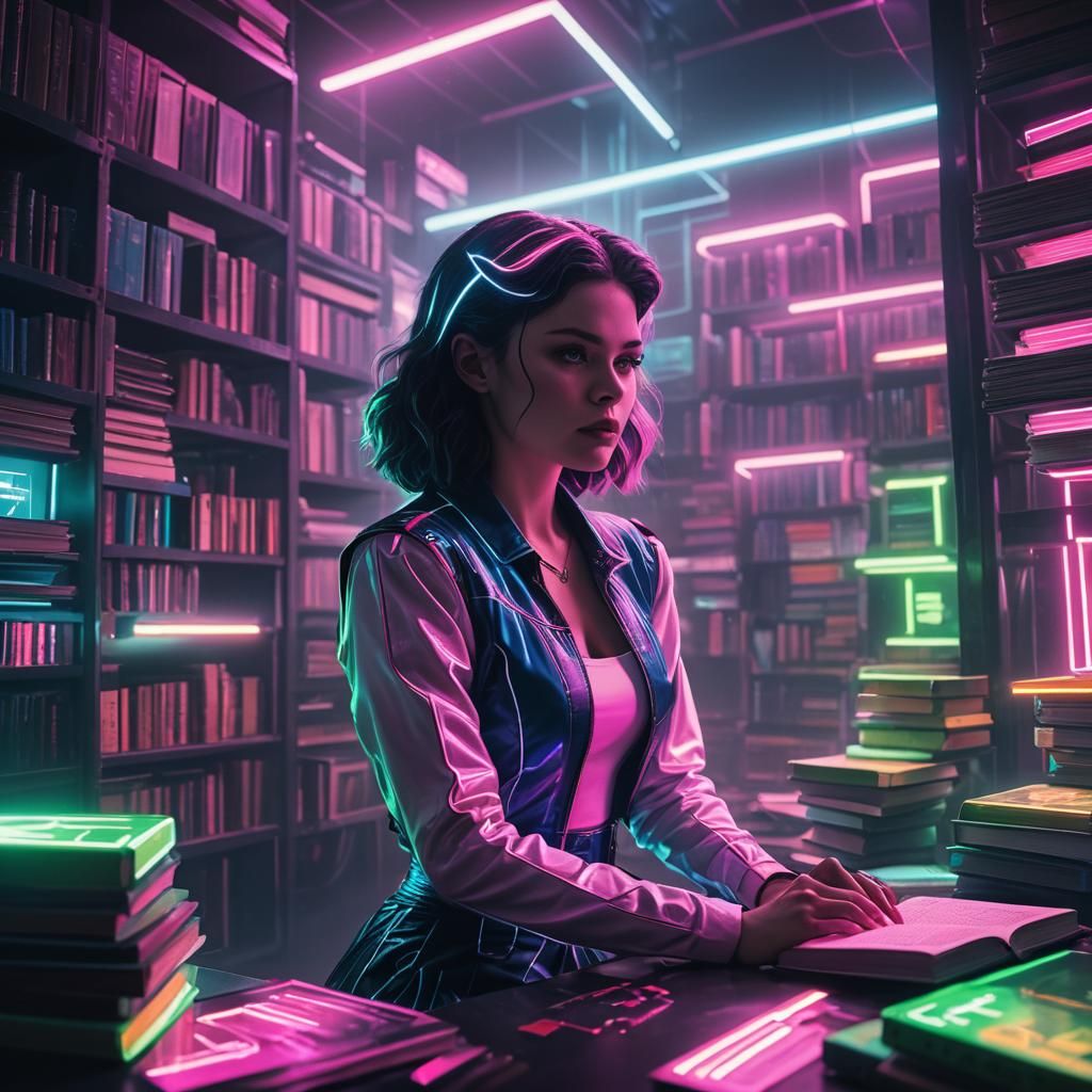 Snow White in Synthwave Neon Retro Library