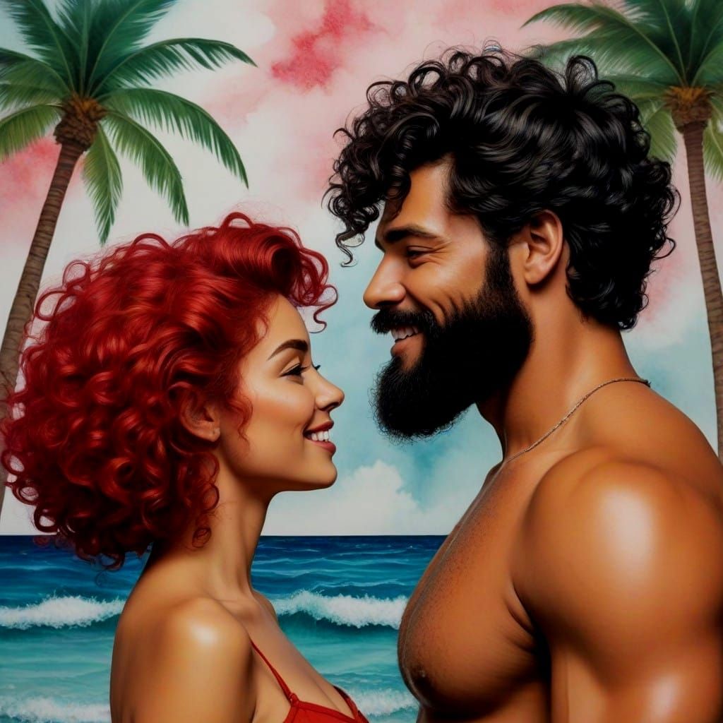 Couple Admires Sunset on Tropical Island