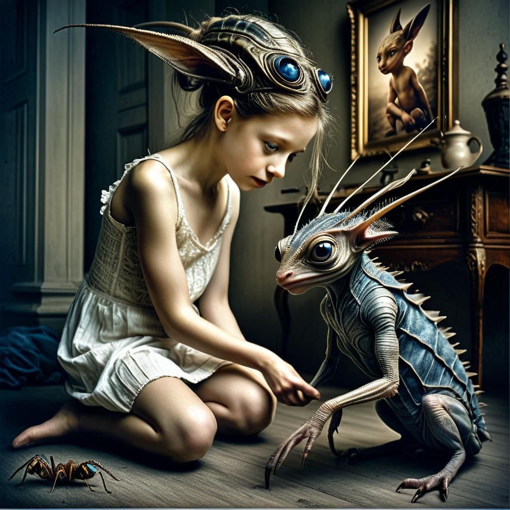 Interspecies Party with Exotic Pets in Hyperrealistic Style