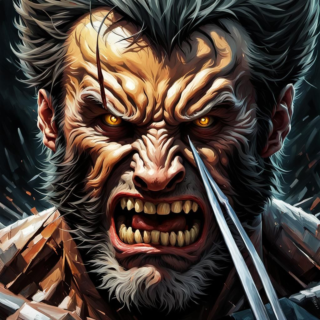 Grotesque Wolverine: Decaying Face in Impressionist Style