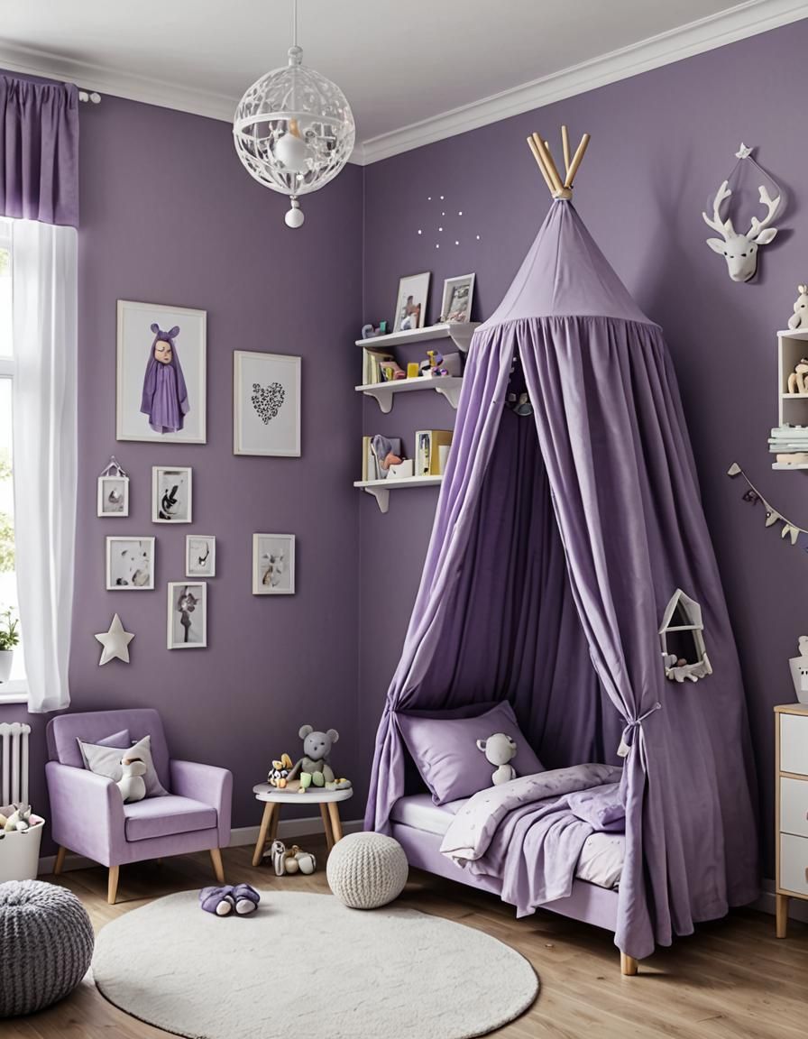 Lovely Purple Children's Room with Canopy Bed