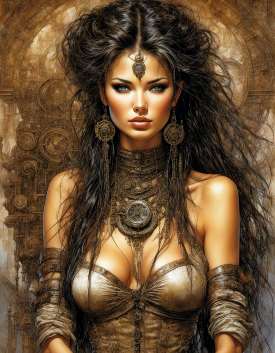 Steampunk Woman Portrait in Desert, Hyperrealistic Digital A...