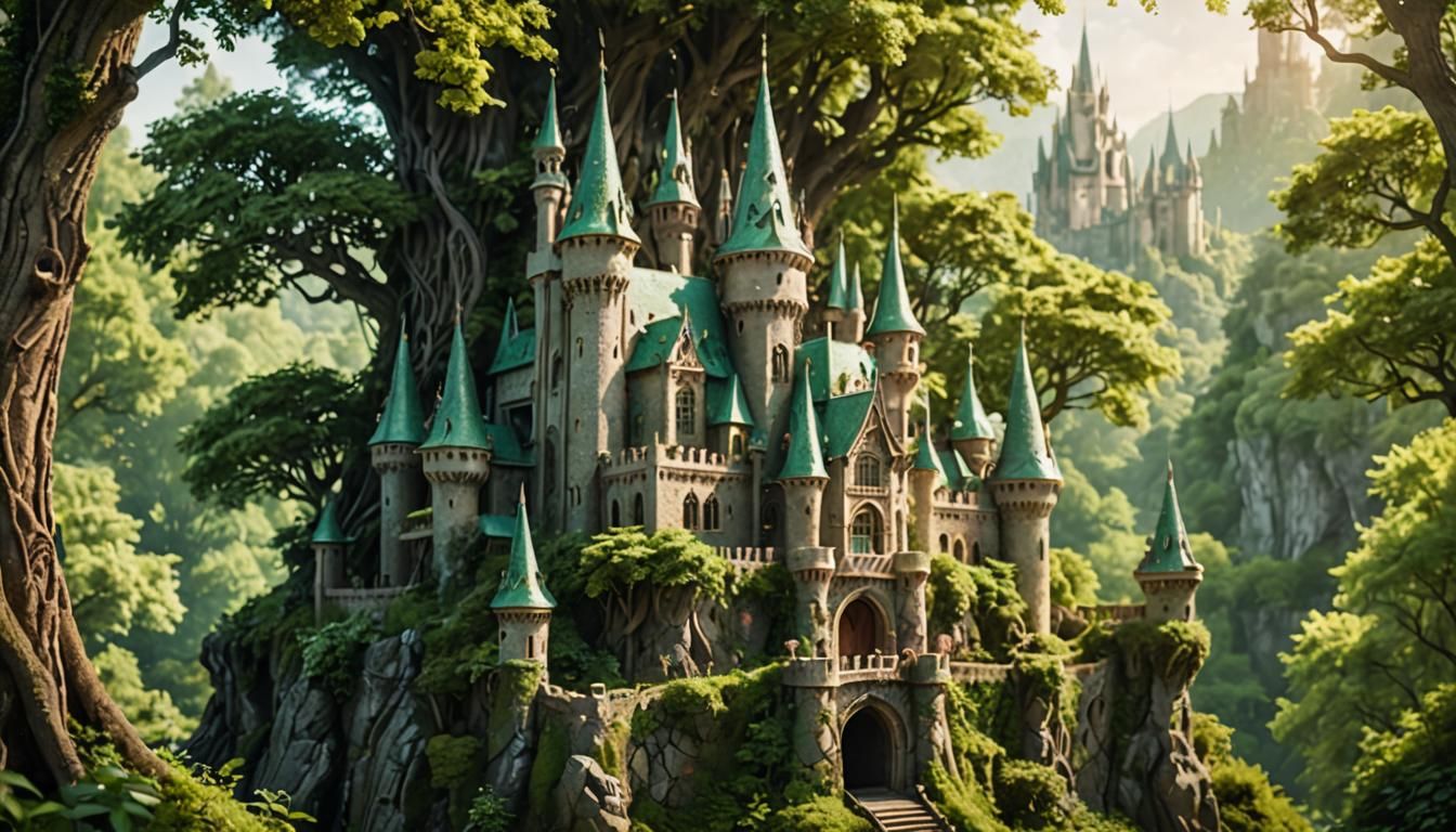 Enchanted Elven Castle in Lush Forest