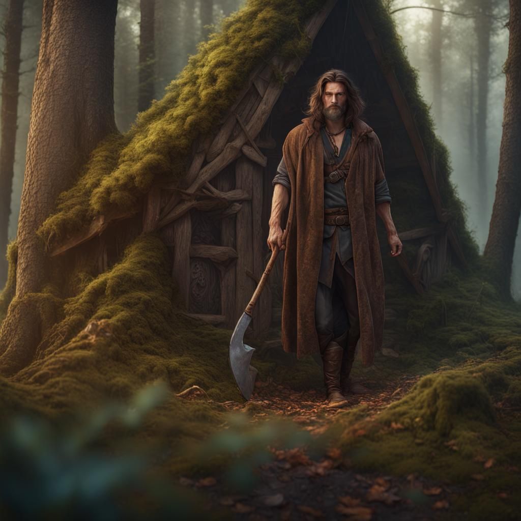 Foraging Woodsman with Axe: Fantasy Concept Art