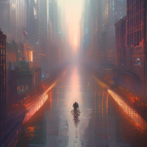 New York City Concept Art in Orange and Teal