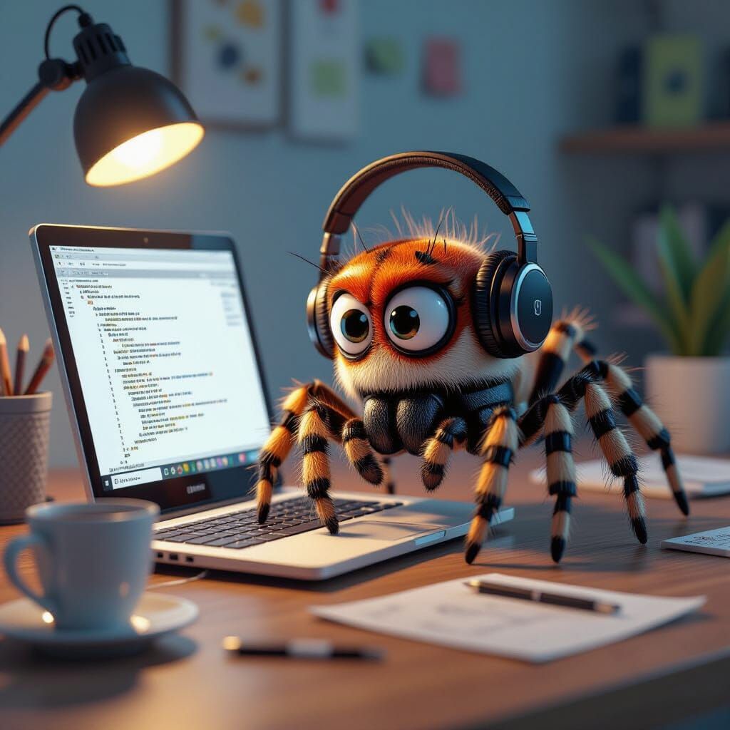 Spider as Web Developer Crafts Digital World