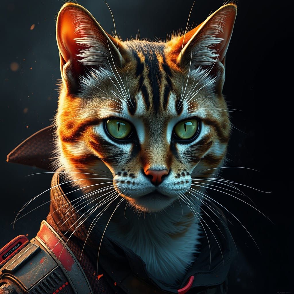 Surreal Cat in Warlike Scenario, Triadic Colors