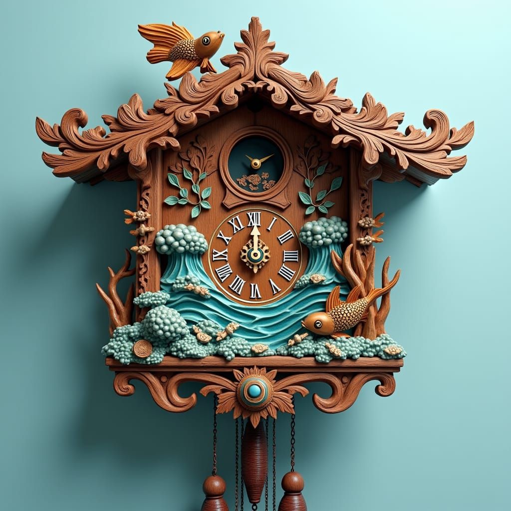 Oceanic Cuckoo Clock with Baroque Flair