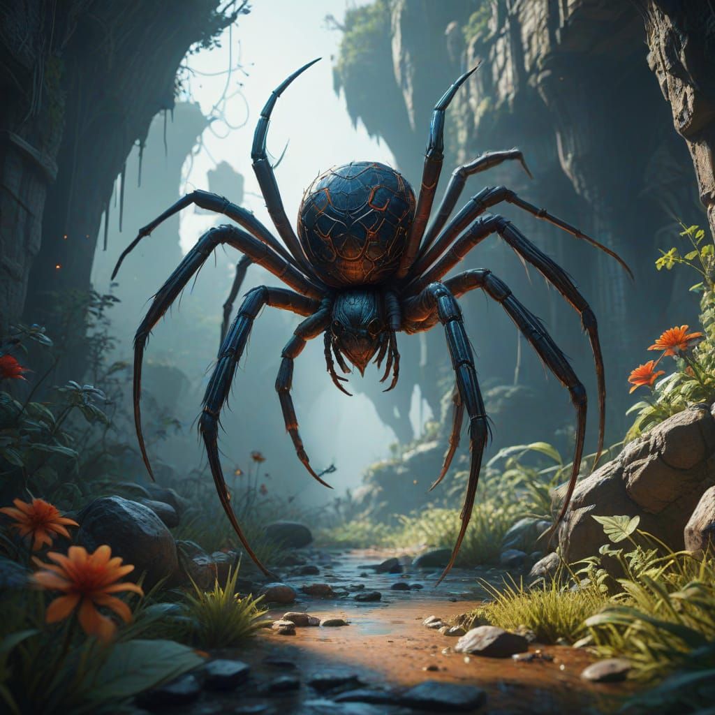 Vibrant Spider Fantasy World in Detailed Matte Painting