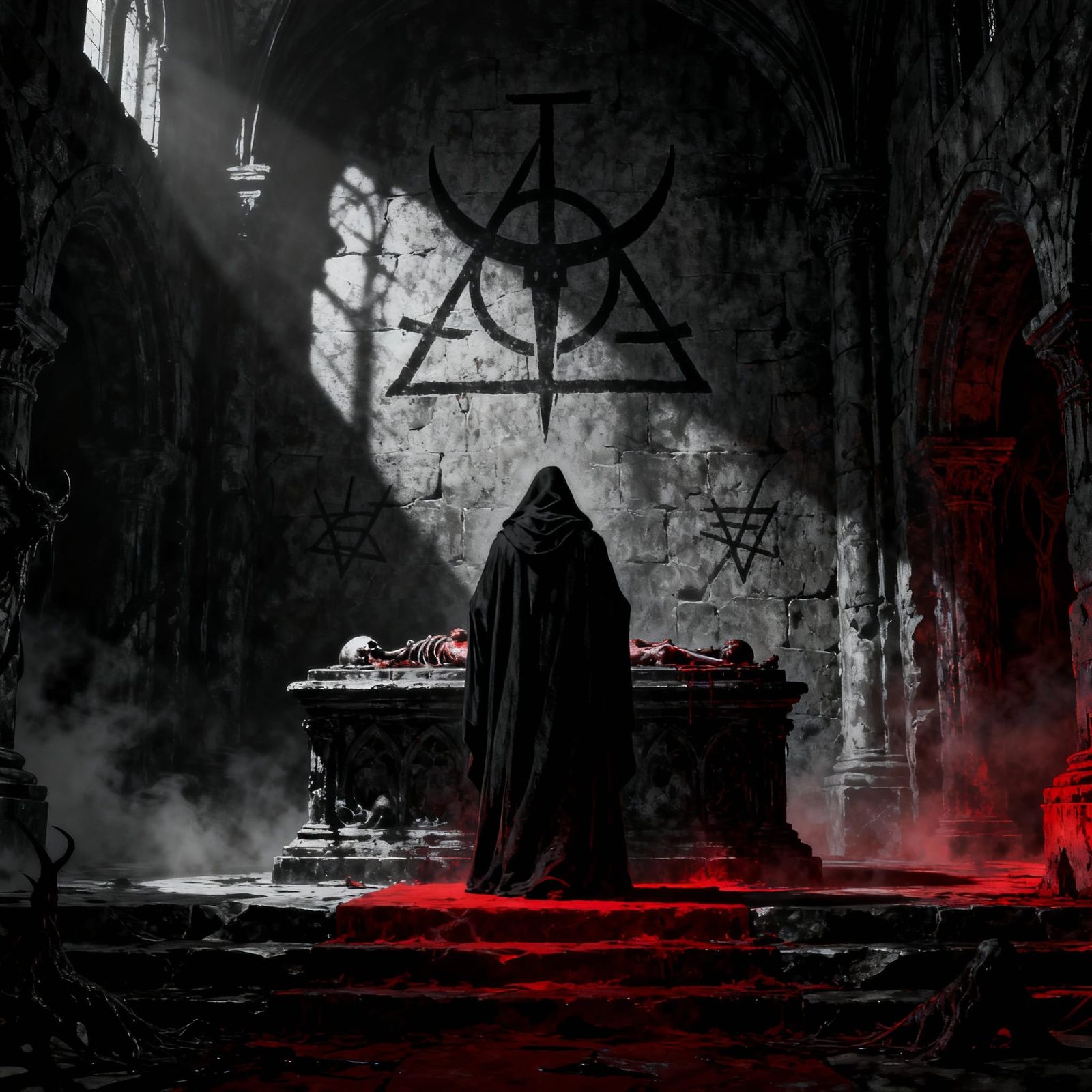 Macabre Ceremony in Sinister Crypt - Horror Art