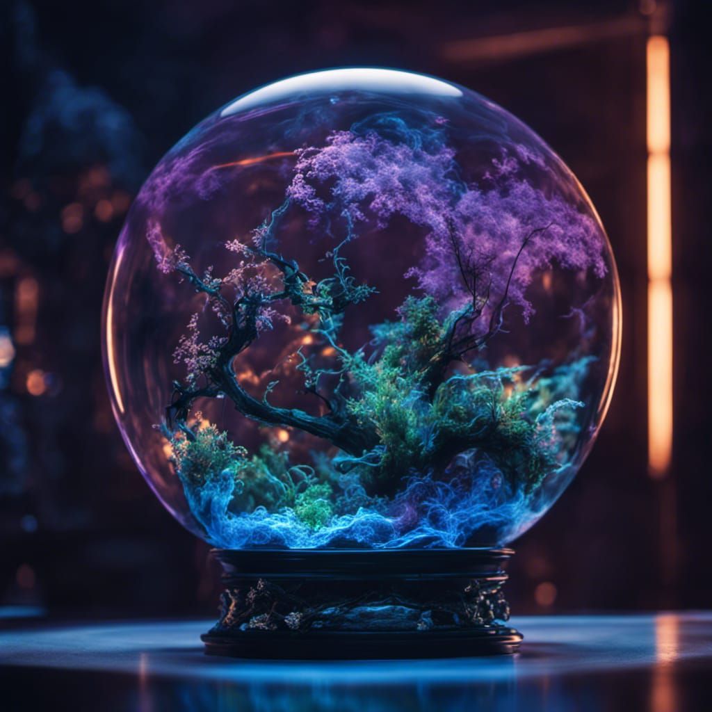 Bioluminescent Aquarium Sphere Radiating Cosmic Energy