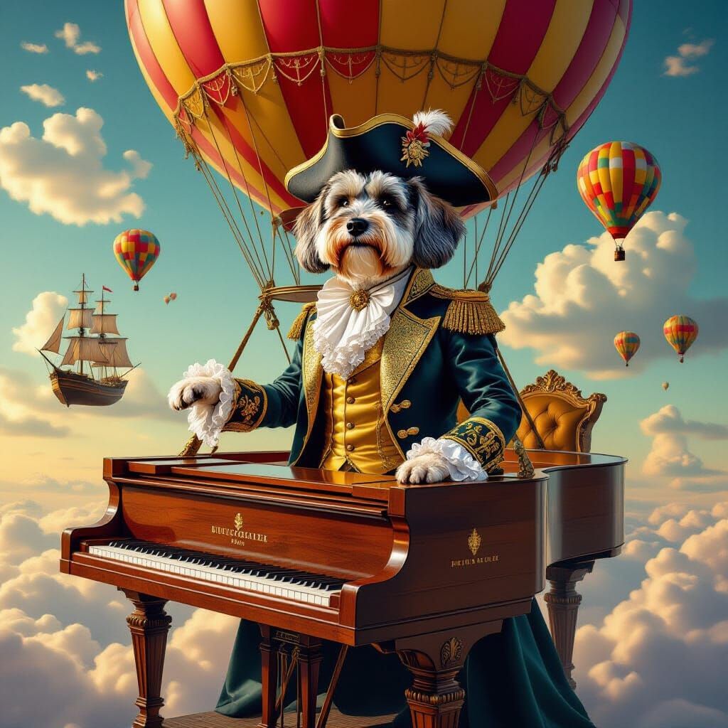 Baroque Dog Airship Fleet in Hyperrealistic Style