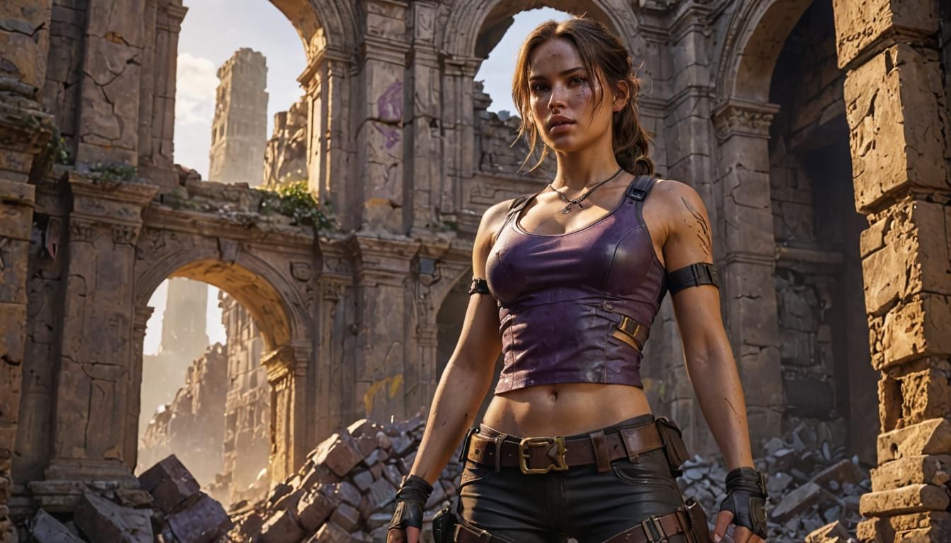 Lara Croft in Dark Fantasy Ruins: Hyper-Realistic Art