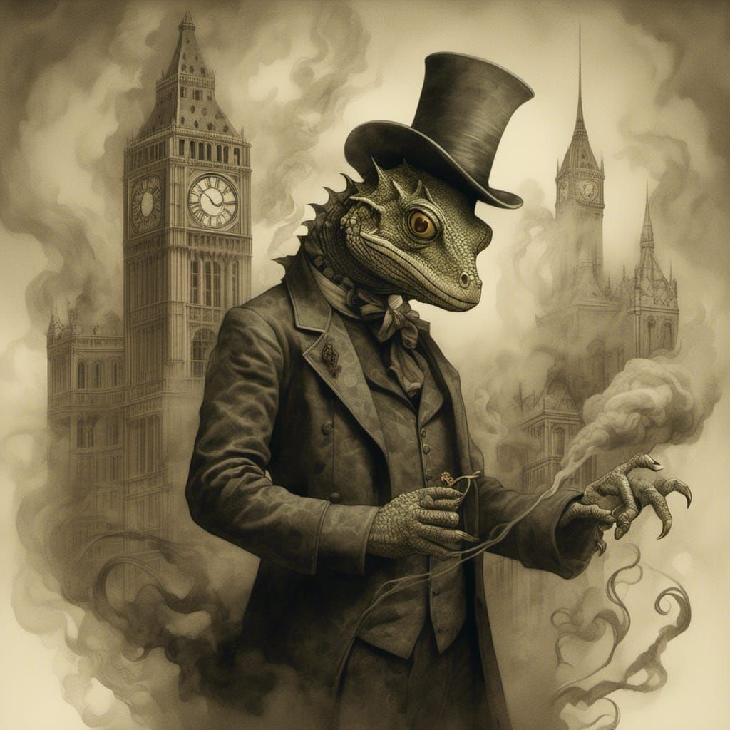 Steampunk Wizard Lizard Portrait in Renaissance Style