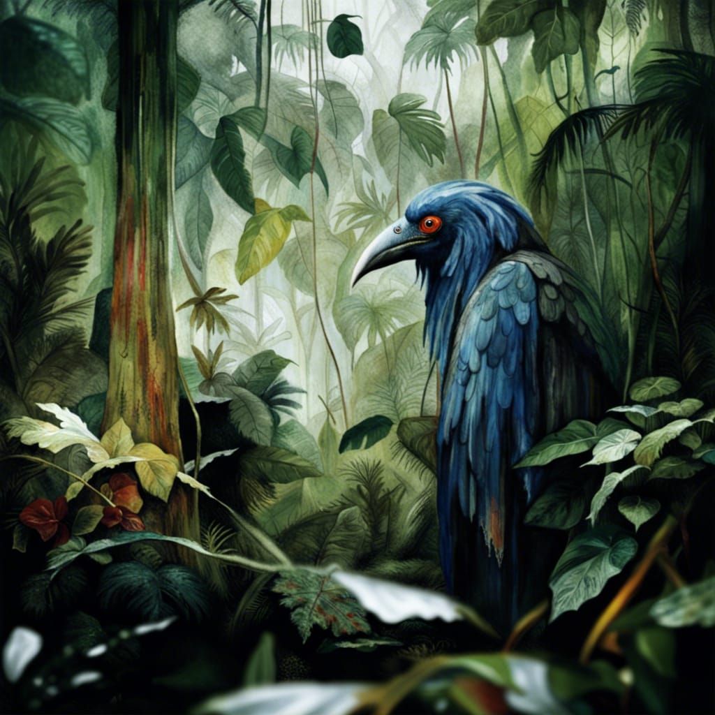 Giant Bird Hiding in Jungle, Photorealistic Style