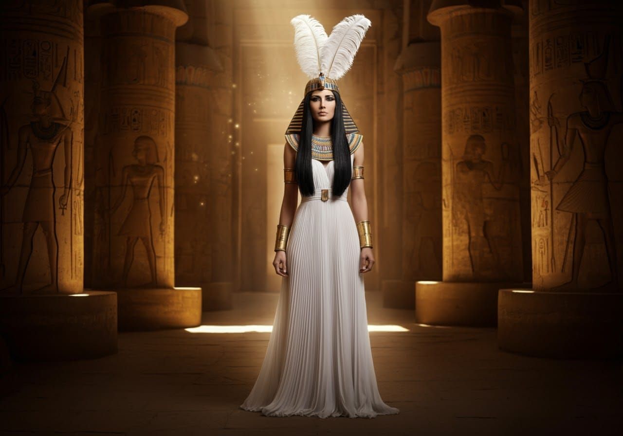 Egyptian Goddess Ma'at in Dramatic High-Contrast Photo