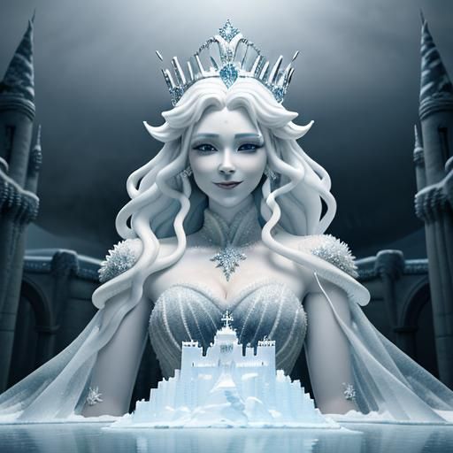 Icy Sculpture of Queen Antarctica in Icy Castle