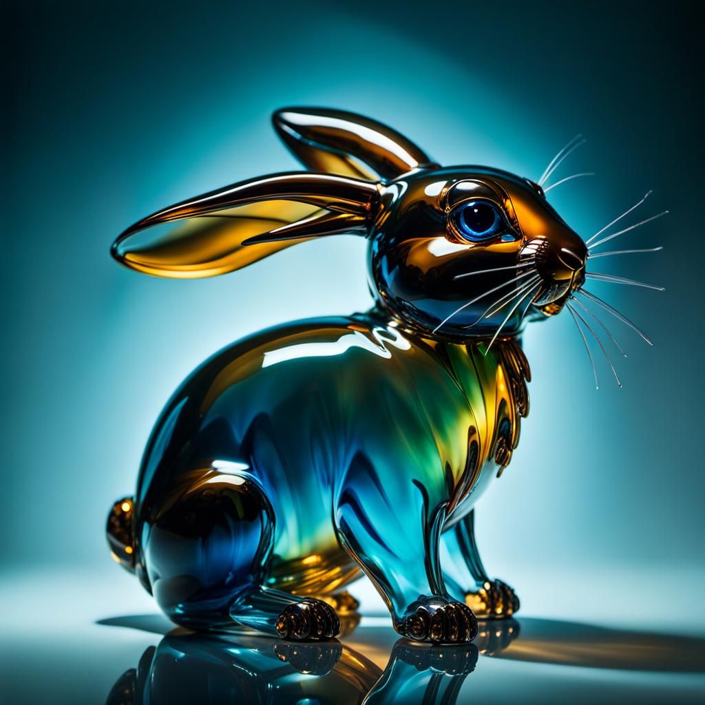 Glowing Glass Bunny-Fairy in Sinister Liquid Background