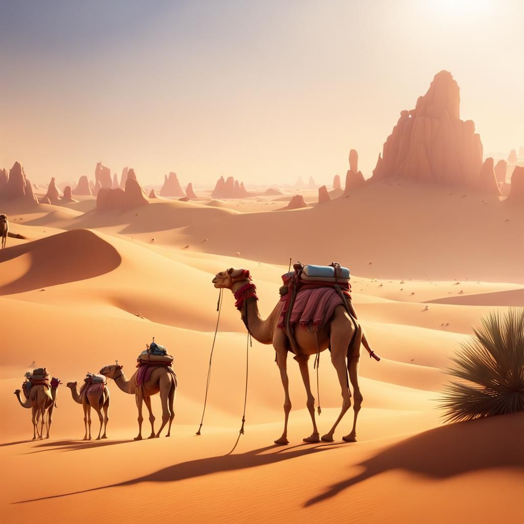 Desert Caravan in 3D Digital Art Style