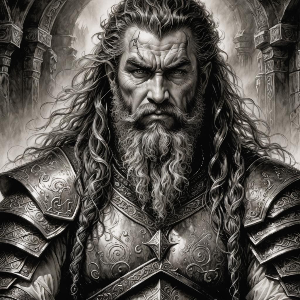 Dwarven Warrior Portrait in Black and White